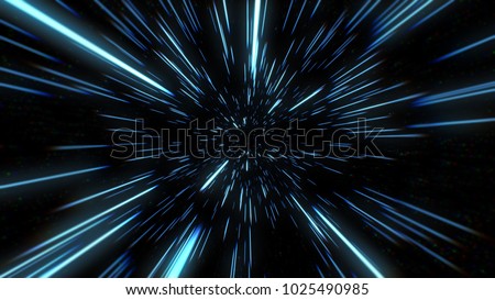 Abstract of warp or hyperspace motion in blue star trail. Exploding and expanding movement 3d illustration Photo stock © 