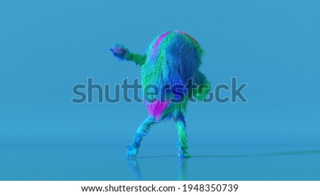 Cheerful colorful hairy cartoon dancing character, furry animal, having fun, furry mascot animation. Modern minimalist design. 3d illustration Photo stock © 