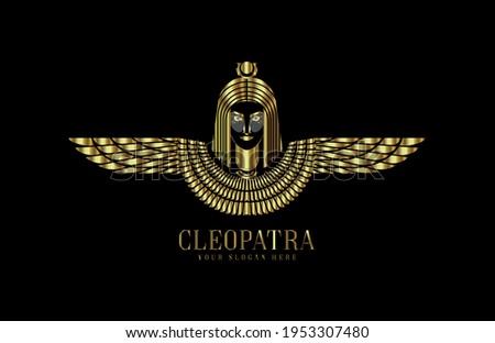 Cleopatra ancient Egyptian queen with a golden mask and wings