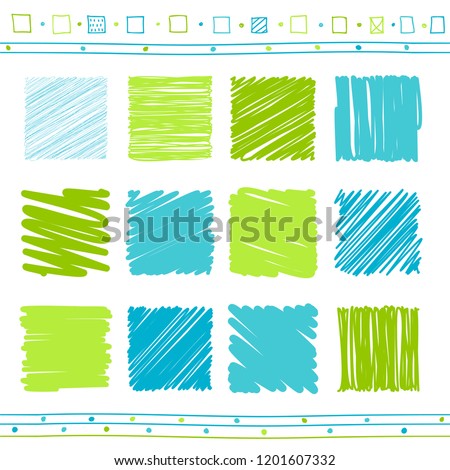 Vector collection of retro scribbled lines with hand drawn style of green and blue color