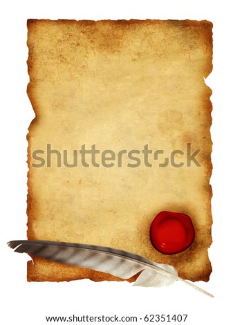 Scroll Of Parchment And Feather. Isolated Over White Stock Photo ...