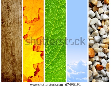 Nature banners - texture leaf, pebble, sky and wood