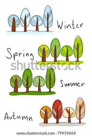 Rasterized version of vector illustration. Four seasons - winter, spring, summer and autumn