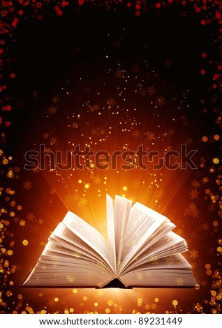 Christmas fairy-tale. Vertical background with magic book