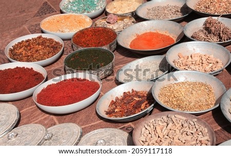 Frankincense, incense, aromatic herbs and spices on street market in Petra (Red Rose City), Jordan