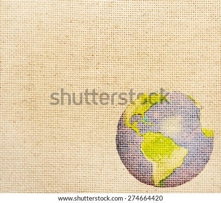 Grunge background with abstract world map printed on canvas texture