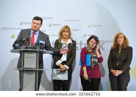 KYIV, UKRAINE - OCTOBER 9, 2015: Alexander Kvitashvili - a Georgian and Ukrainian health manager and government official - speaking about the plans of action to eliminate the polio outbreak in Ukraine