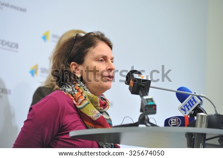 KYIV, UKRAINE - OCTOBER 9, 2015: Giovanna Barberis - UNICEF Representative in Ukraine - speaking about the plans of action to eliminate the polio outbreak in Ukraine
