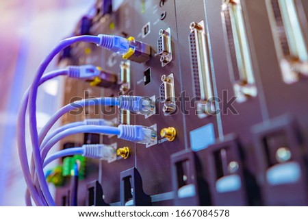 Electrical Circuits.  The electric wire behind the control board with lighting effect,Industrial Electrical Concept. Wiring PLC Control panel with wires industrial factoryenergy. Photo stock © 