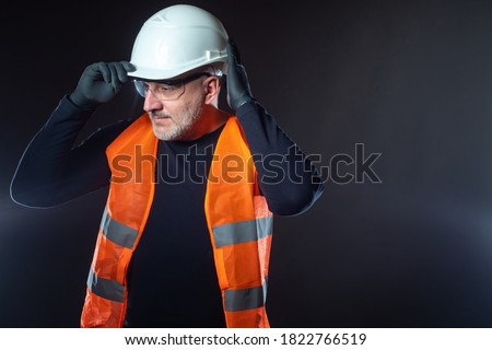 Similar – Image, Stock Photo Worker putting white face mask