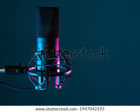 Image, Stock Photo Modern microphone in dark studio