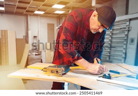 Similar – Image, Stock Photo Male carpenter working with wood in garage