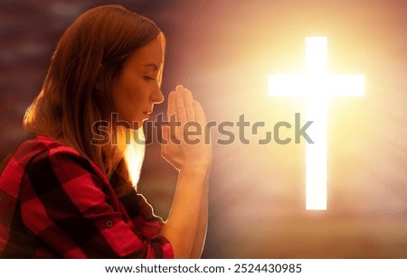 Similar – Image, Stock Photo Religious Praying Woman is praying at her bed