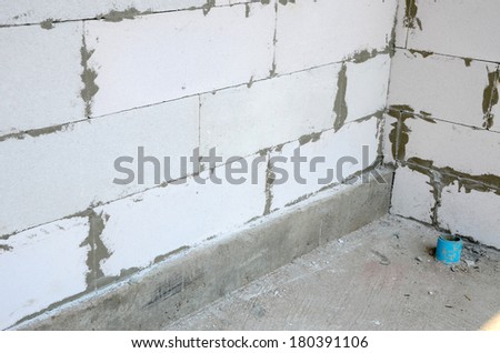 White Light Weight Concrete Brick Wall.