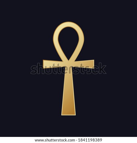 Egyptian cross ankh. Hieroglyphic symbol golden color of mystical mysteries pharaohs sign eternal well being and prosperity with symbols of immortality historical religious vector art.