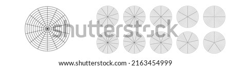 Round grid diagram with radius lines. Geometric scheme radar for business presentations and science infographic vector engineering