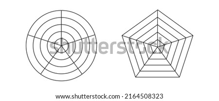 Pentagonal and round grid diagram. Geometric scheme radar for business presentations and science infographic vector engineering