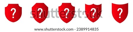 Shield question mark icon. Red ask icon set