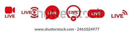 Red stream video broadcast icon. Live logo online.