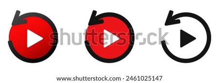 Red play rewind button minimalist icon. Play button logo in red.