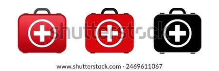 Red First Aid kit. Medical car emergency kit. Red medical kit.