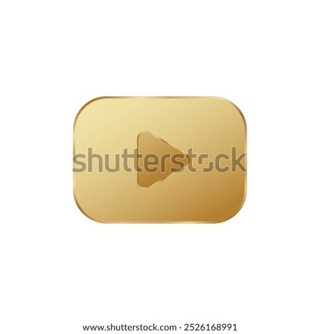 Golden play 3D button. Gold square play button.