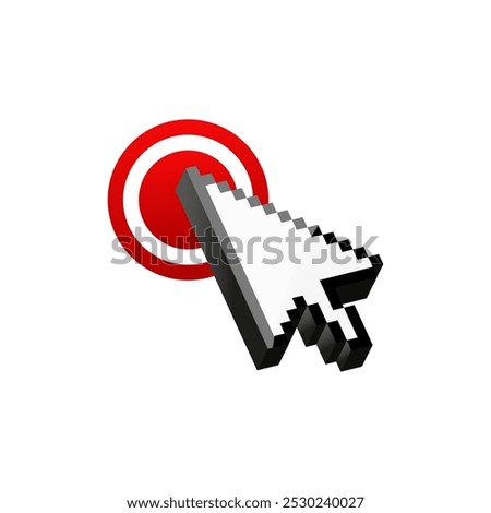 White cursor for computer click on red button. arrow icon for desktop.