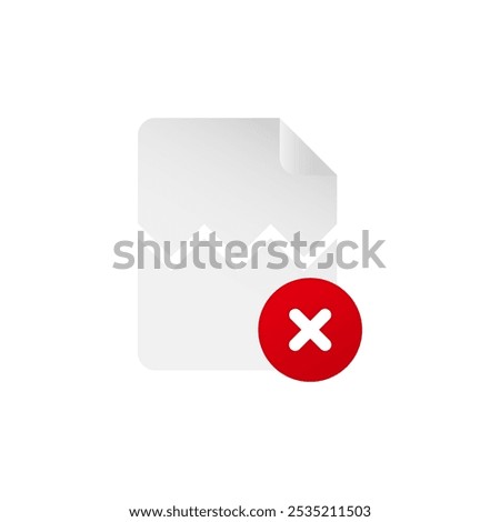 Corrupted file error icon. Failed document with error report.