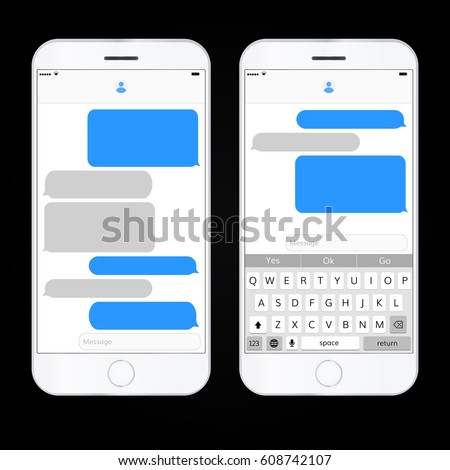 Realistic mobile phone with messaging interface . Space for text and dialog 