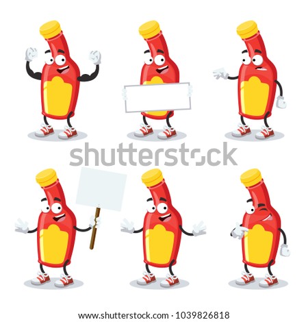 set of cartoon ketchup mascot on white background