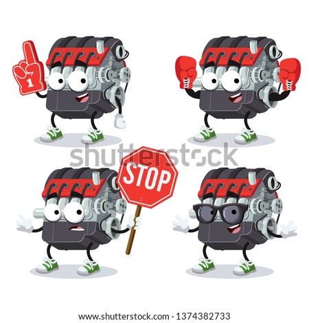 set of cartoon car internal combustion engine character mascot on white background