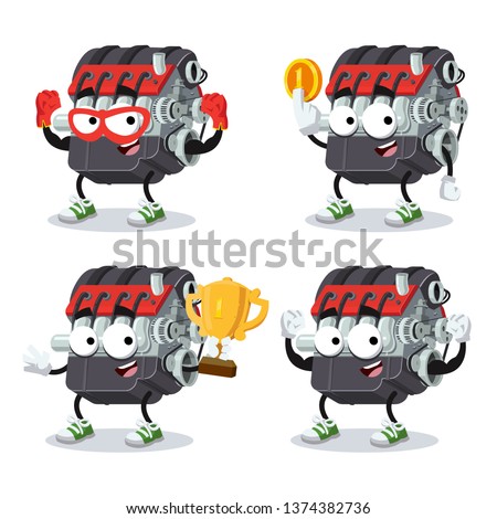 set of cartoon car internal combustion engine character mascot on white background