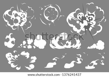 Vector smoke set special effects template. Cartoon steam clouds, puff, mist, fog, watery vapour or dust explosion 2D VFX illustration. Clipart element for game, print, advertising, menu and web design Photo stock © 