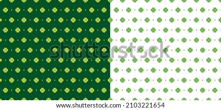 Seamless vector background with simple clover leaf pattern and dots. Set of two colors