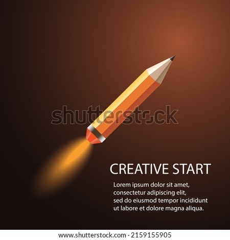 The launch of a pencil rocket. The concept of a creative start. Vector illustration.