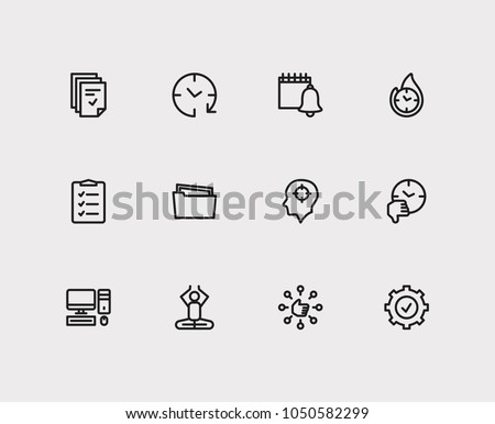 Task icons set. To-do list and task icons with capability, group tasks and productive hours. Set of elements including tech for web app logo UI design.