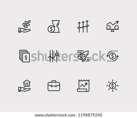 Capital icons set. Time money and capital icons with return on investment, profit and stock. Set of deposit for web app logo UI design.