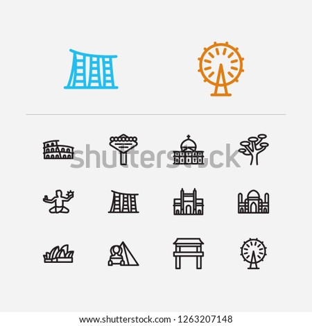 Travel icons set: las vegas, sydney, detroit and africa, japan, sydney set popular traveling cities with tradition vector icon illustration for app web mobile UI logo desing.