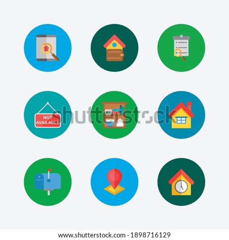 Property icons set. Home and property icons with search listing, leased and finances. Set of magnifier for web app logo UI design.