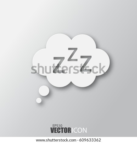 Sleep icon in white style with shadow isolated on grey background. For your design, logo. Vector illustration.