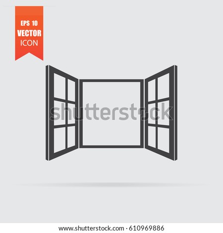 Open window icon in flat style isolated on grey background. For your design, logo. Vector illustration.