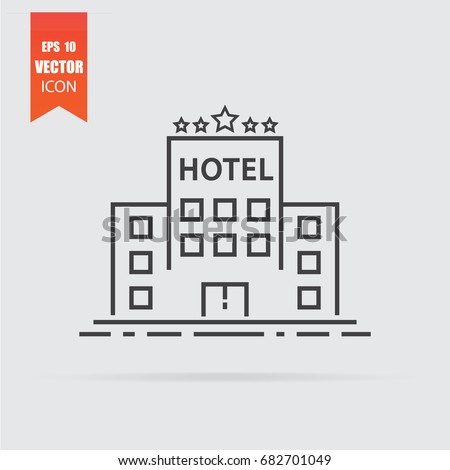 Hotel icon in flat style isolated on grey background. For your design, logo. Vector illustration.