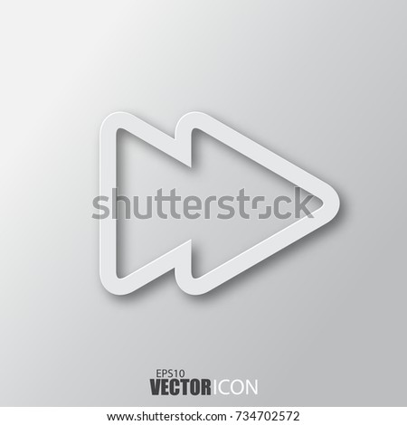 Skip forward icon in white style with shadow isolated on grey background. For your design, logo. Vector illustration.