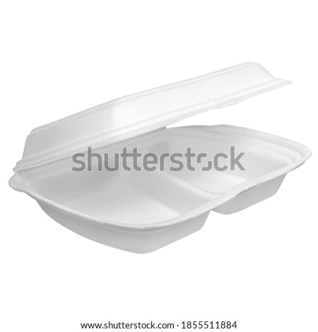 Similar – Image, Stock Photo Styrofoam box with food from snack bar on shimmering satin bed sheet