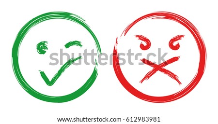 Green checkmark OK, true and red NO, false smiley icons on a white background