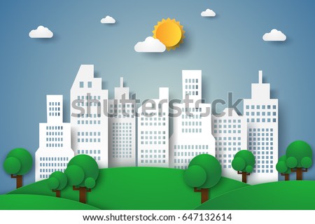 Cityscape , eco city , paper art style