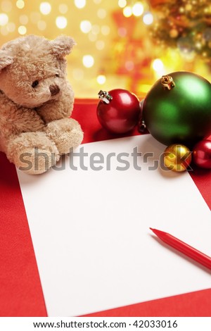 Blank of children Christmas wish letter on red table