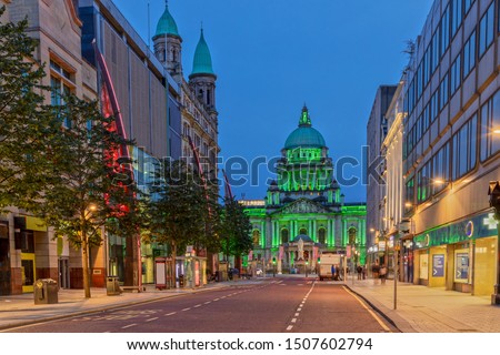 The Belfast City Hall at Donegall Square in Belfast, Northern Ireland at Night