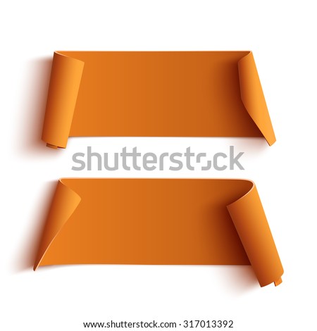 Two curved, orange banners, isolated on white background. Vector illustration.