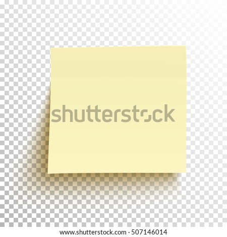 Yellow sticky note isolated on transparent background. Template for your projects. Vector illustration.
